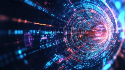 Poster - Digital vortex, swirling data streams, bright holographic colors, abstract tech scene