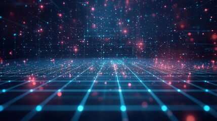 Leinwandbilder - Digital space grid, abstract floating particles, glowing holographic textures