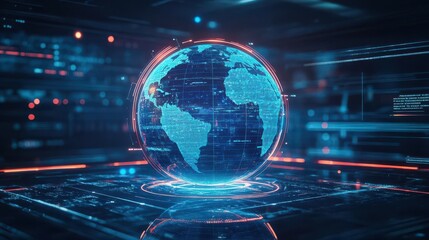 Aufkleber - Business professional analyzing global marketing trends on holographic globe, futuristic tech, glowing neon lines, hightech, digital painting