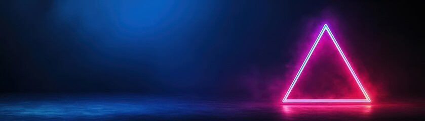 Poster - Abstract geometric triangle, neon holographic glow, futuristic background, dark minimalistic design