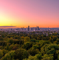 sunset over the city with the colorful golden hour