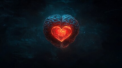 Abstract Brain with Heart Concept in Minimalist Style