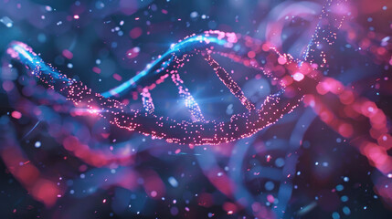 Aufkleber - vibrant and dynamic representation of DNA strands, showcasing intricate patterns and glowing particles in shades of blue and pink. This image captures essence of genetic science and innovation