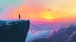 © FACTORY GRAPHICA  - A Person Standing on the Edge of a Majestic Cliff at Sunset