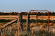 © Austockphoto - Rural country scene with rusty farm gate leading to dry paddock