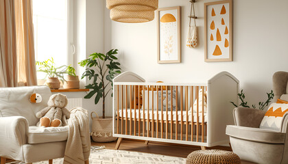 Wall Mural - Light baby room interior with comfortable crib