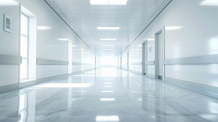 Poster - A large, empty hallway with white walls and a white floor