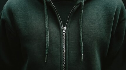 dark green hoodie zipper mock up on white background 