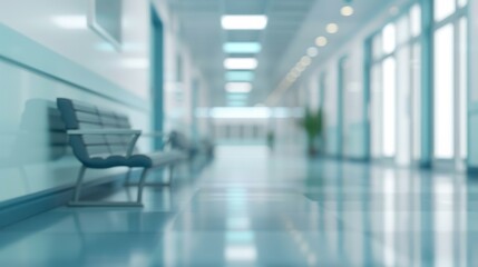 Poster - A hospital hallway with a bench in the middle