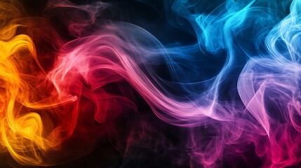 Wall Mural - Abstract colorful smoke swirls against a black background.