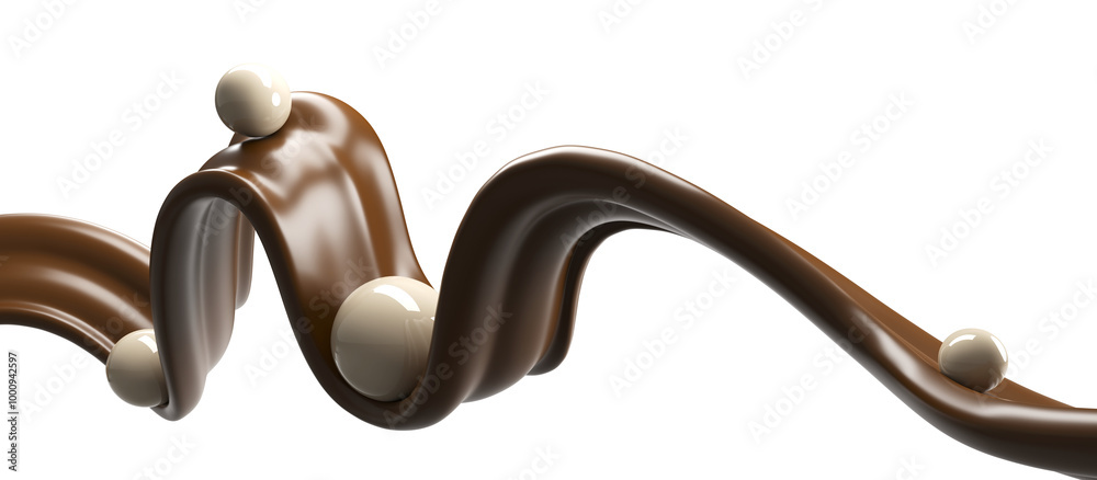 3d liquid chocolate wave with milk drops render png isolated on ...