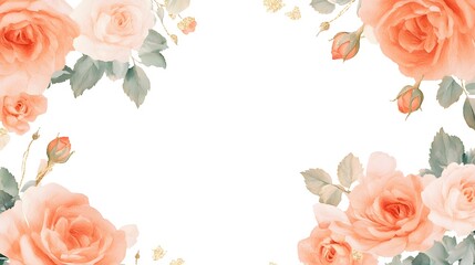 Poster - Create a wedding card frame made of orange roses and leaves, luxurious design with gold details, Generative AI 