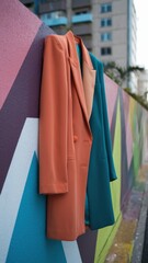 Sticker - Stylish Blazers in Vibrant Colors Displayed Against a Trendy Wall