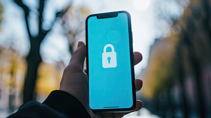 Close-up of smartphone screen with privacy lock icon and hand partially covering it, highlighting the significance of phone security and personal data protection.