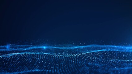 Poster - Abstract digital landscape featuring blue particles and grid lines on a dark background, evoking a sense of futuristic technology. Animation 4k, 3d rendering.