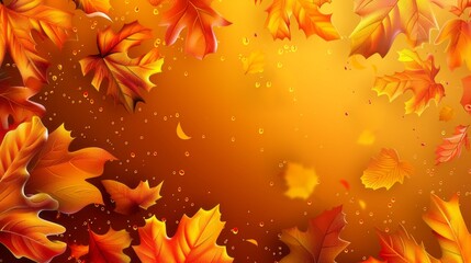 Poster - A colorful autumn scene with leaves falling from the sky