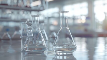 Poster - Two glass beakers filled with water sit on a table
