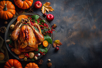 Wall Mural - thanksgiving background with pumpkin and fall ingredients