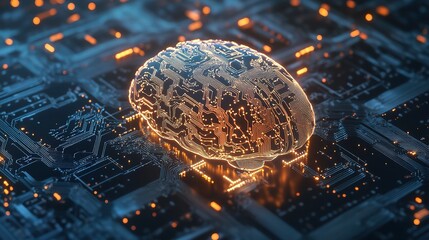 Poster - Futuristic Brain on Circuit Board Design