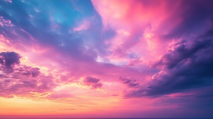 Poster - Vibrant Sunset Over Ocean with Colorful Clouds