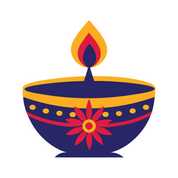 Diwali oil lamp vector art illustration isolated on white background.