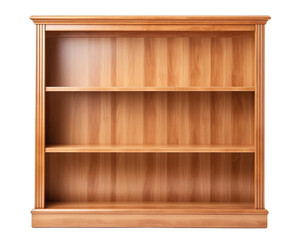 Wooden bookshelf with empty shelves, suitable for various displays.