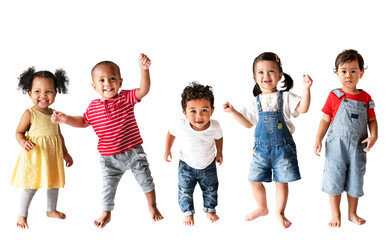 Wall Mural - cute diverse toddlers png sticker, transparent background
