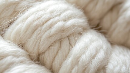 Close up of soft white yarn strands, soft texture.