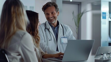 Wall Mural - A doctor is talking to two women in a hospital room