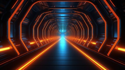 Canvas Print - Futuristic Tunnel with Orange and Blue Neon Lights