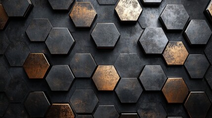 Wall Mural - Hexagonal Geometric Metallic Pattern