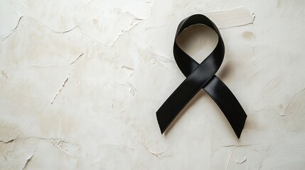 A black satin ribbon tied in a bow on a white background.