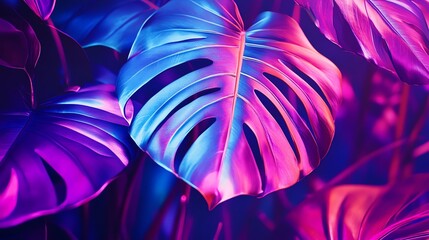 Wall Mural - Tropical leaves with vibrant iridescent colors.