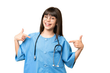 Little girl as a surgeon doctor over isolated chroma key background proud and self-satisfied