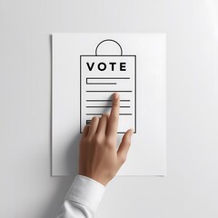 Modern Minimalist Artwork of a Hand Casting a Vote on a Ballot Paper Against a Clean White background