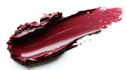 Close-up view of a thick smear of deep red paint, showcasing its rich, textured surface with subtle reflections.