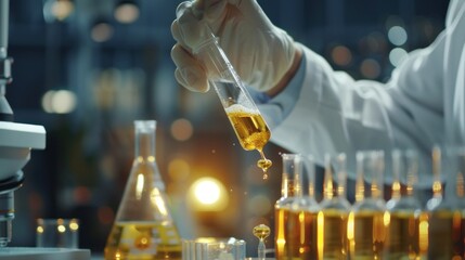 Poster - A scientist is pouring a liquid into a beaker