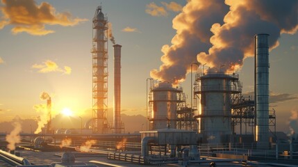 Poster - A large industrial plant with a lot of smoke coming out of it