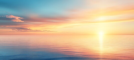 Wall Mural - A warm, sunset-lit ocean with a clear horizon line and text space