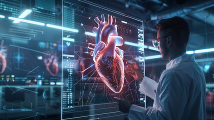 Aufkleber - A man is looking at a computer screen with a heart on it