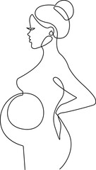 Wall Mural - Pregnant Woman Continuous Line Art Drawing. Pregnancy Concept One Line Drawing Minimalist Illustration for Modern Graphic Design. Vector EPS 10.	