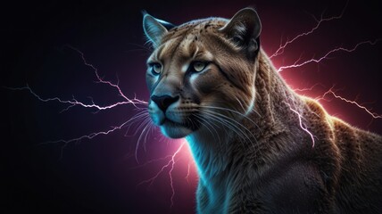 Poster - Powerful Cougar with Lightning