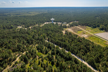 Aerial view of radio telescope restricted area Irbene in Latvia, Europe