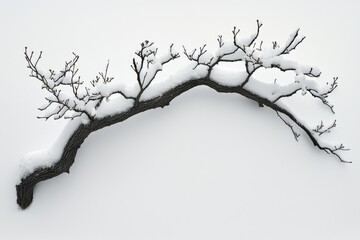 Wall Mural - A Snow-Covered Branch Reaching Outward Over a White Background