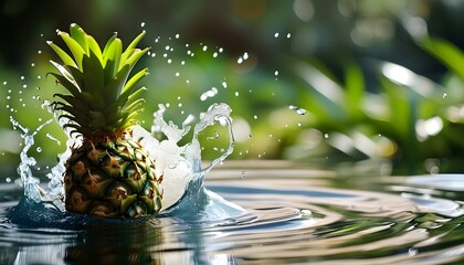 Pineapple Slice Creating Ripples in Water