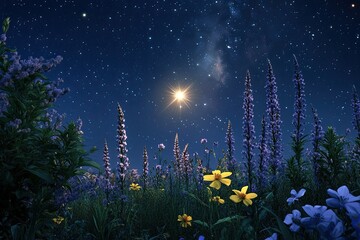 Wall Mural - night sky and grass