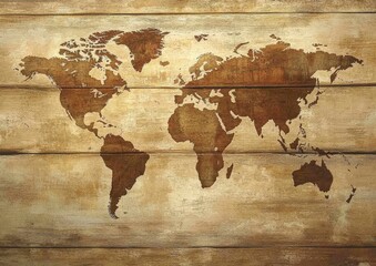 vintage world map on wooden background