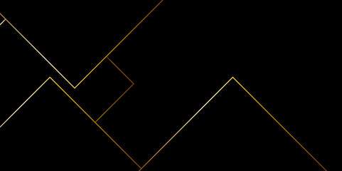 Black and golden vector futuristic tech glow and shinning line simple modern abstract background. Abstract luxury gold geometric random chaotic lines with many squares and triangles shape on black bg