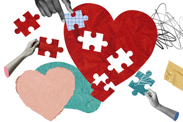 Poster - Heart puzzle png background, mental health, transparent design