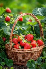 Poster - strawberries in a basket. Selective focus